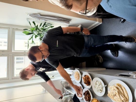 Team lunch spread in the Propane office kitchen