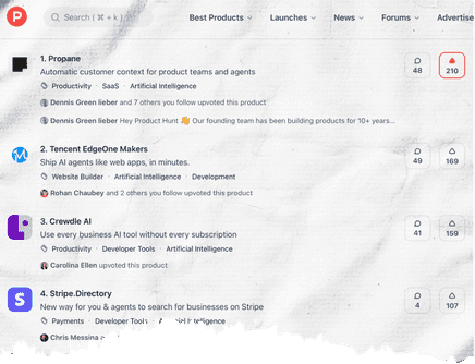 Propane listed as number one on Product Hunt