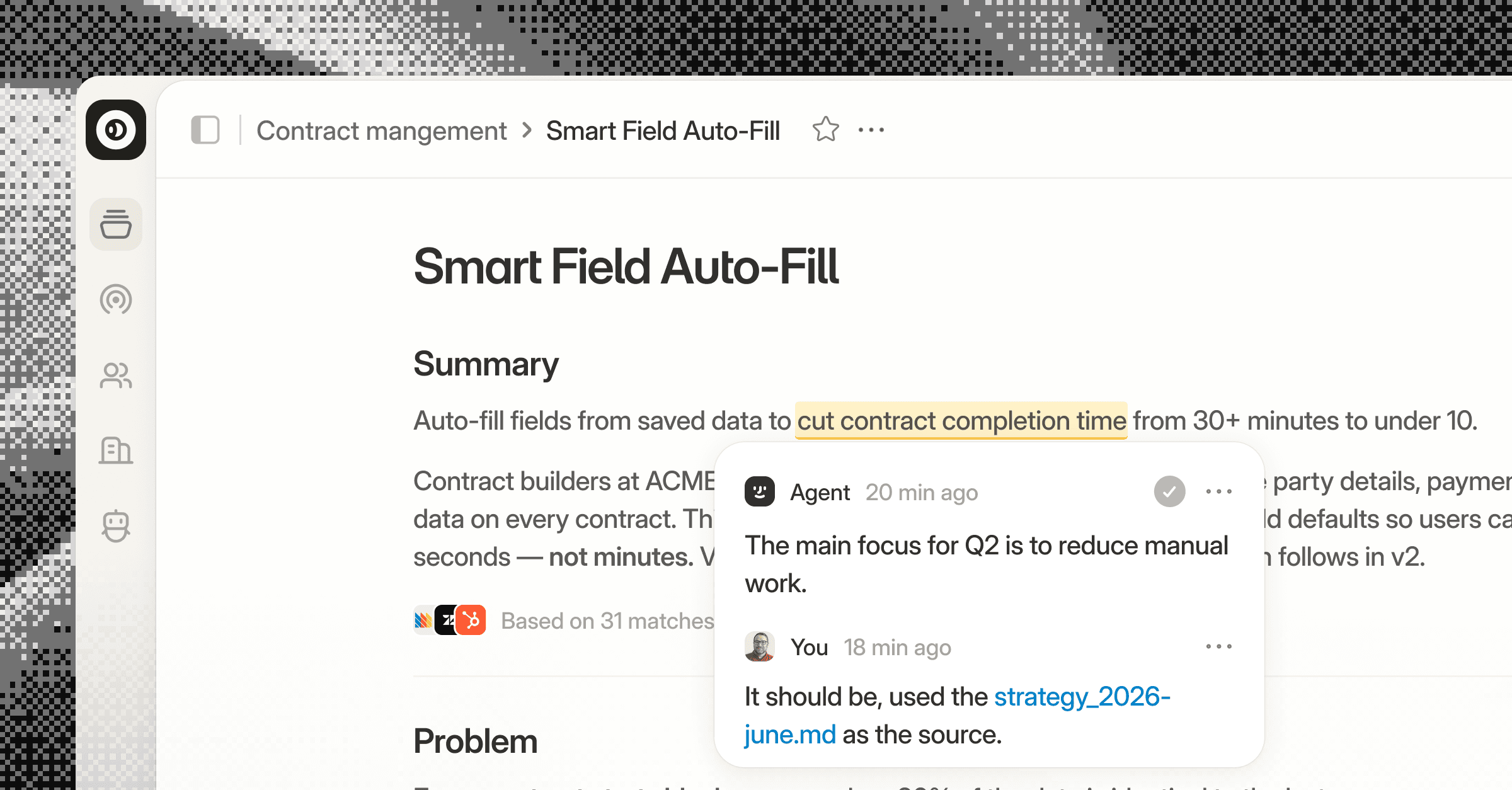 Canvas workspace showing Smart Field Auto-Fill with agent and teammate comments