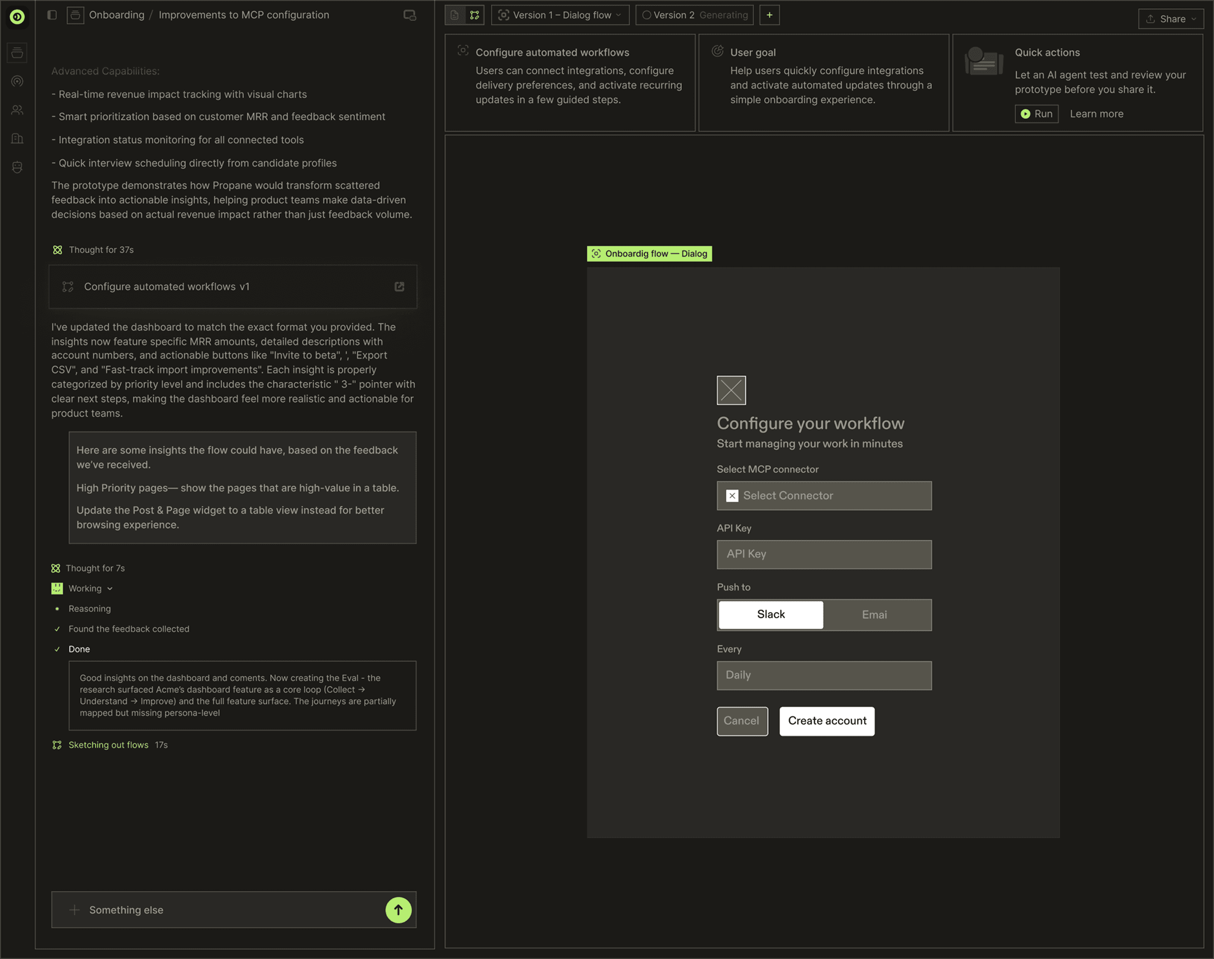 Sketch workspace showing workflow configuration and canvas preview.